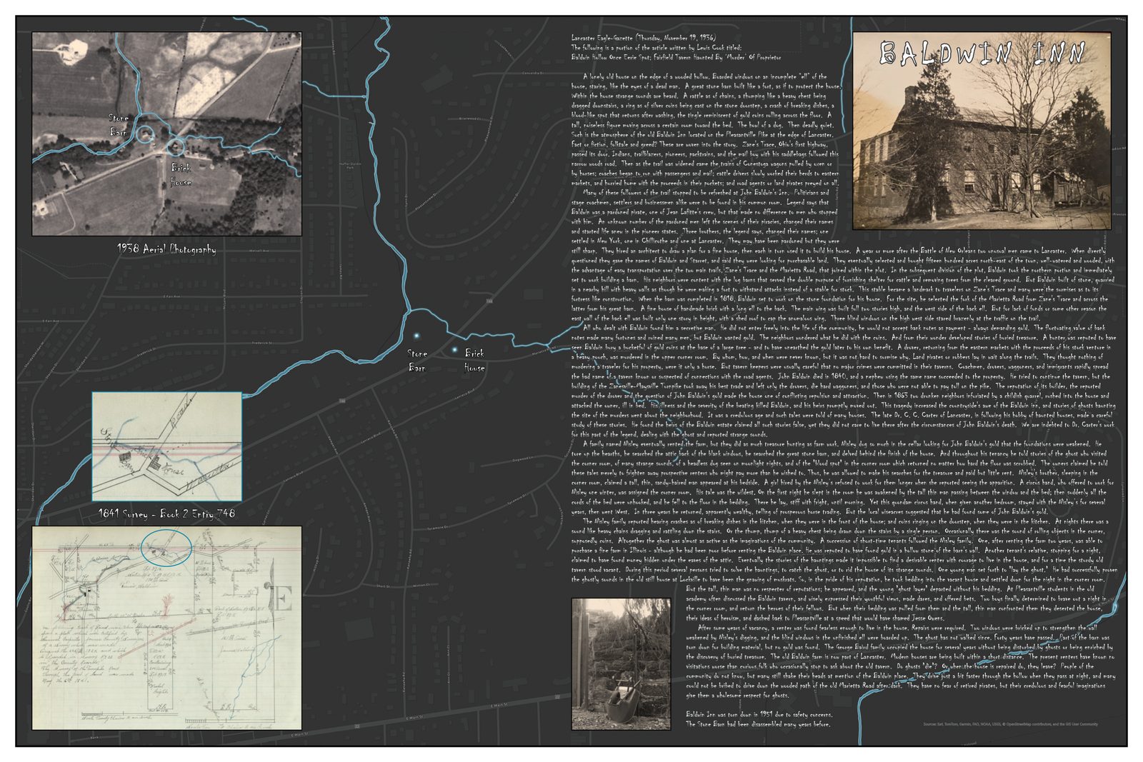 Map titled Baldwin Inn showing the historic location of the former inn along the Pleasantville Pike near Lancaster